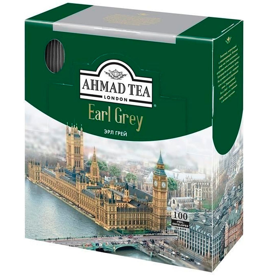 Шай Ahmad Earl Grey, бергамотты қара шай, 100 қалташа