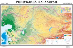 Физическая карта РК, масштаб 1:1 500 000, 1400*2100 мм, ламинированная / null