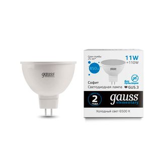 Лампа светодиодная Gauss Elementary LED MR16 11W GU5,3 6500K, холодный дневной, форма рефлектор / Лампы светодиодные
