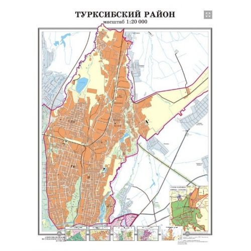 Схема Турксибского района г. Алматы, масштаб 1:25 000, 630*710 мм, ламинированная / null