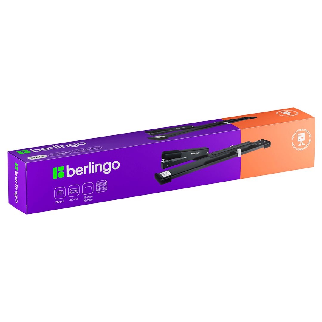 Степлер брошюровочный сшивает до 20 листов, Berlingo № 24/6, 26/6, черный, металлический / Степлеры №2