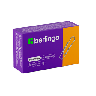 Скрепки канцелярские Berlingo, 28 мм, 100 шт., металлические / Скрепки канцелярские