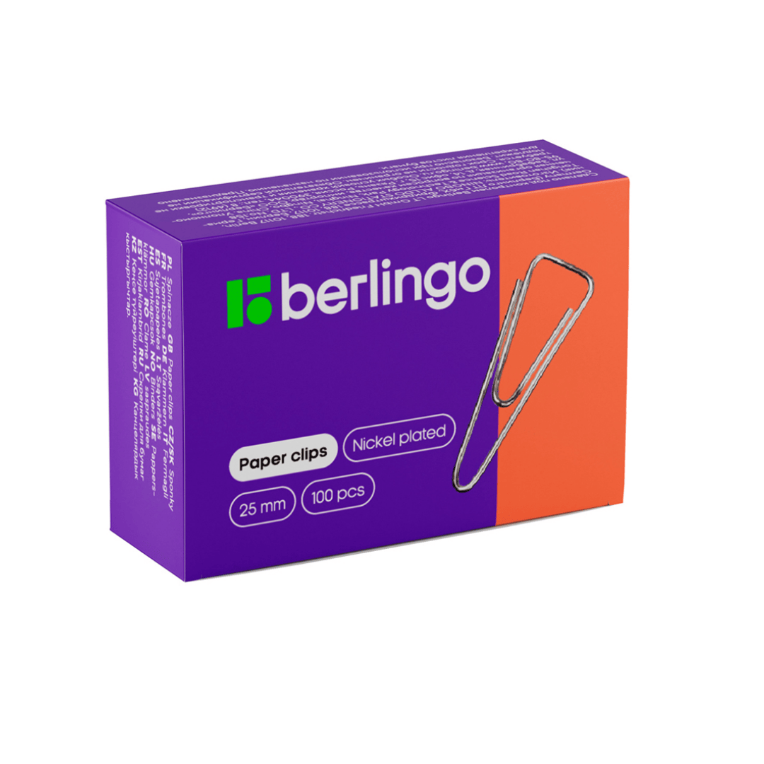 Скрепки канцелярские Berlingo, 25 мм, 100 шт., металлические / Скрепки канцелярские