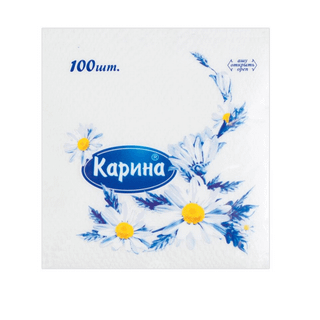 Салфетки Карина, 1-слойные, 100 шт., размер листа 24*24 см, белые / Салфетки бумажные
