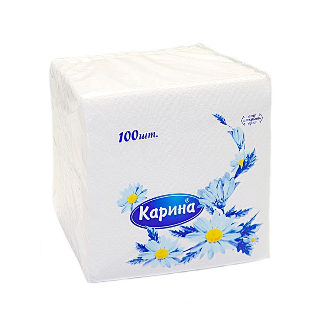 Салфетки Карина, 1-слойные, 100 шт., размер листа 24*24 см, белые / Салфетки бумажные №2