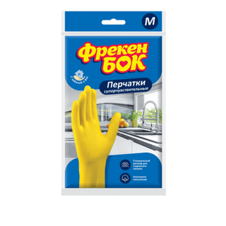 Перчатки для уборки Фрекен Бок, универсальные суперчувствительные, размер M, латекс, желтые / Перчатки