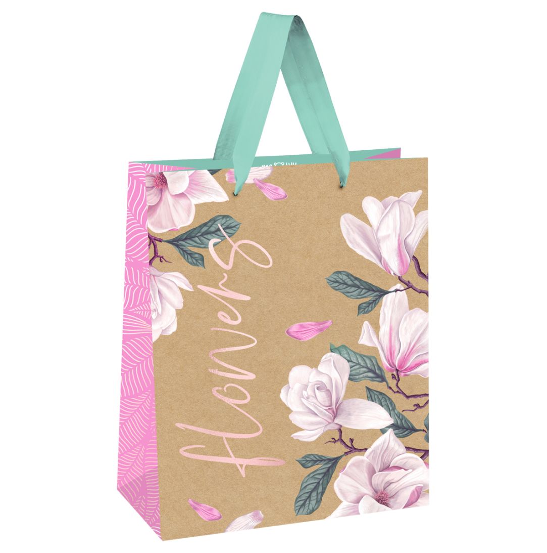 Пакет подарочный Meshu "Flowers", размер 26*32*12 см, крафт-бумага / Упаковка подарков