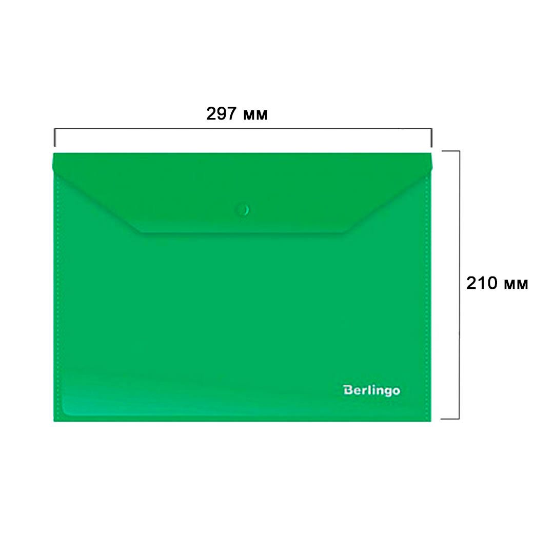 Батырмасы бар конверт-папка Berlingo, А4, 180 мкм, 50 параққа дейін, жасыл