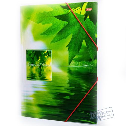 Папка Hatber "Весна", А4 формат, на резинке, картонная, зеленая / Папки на резинках