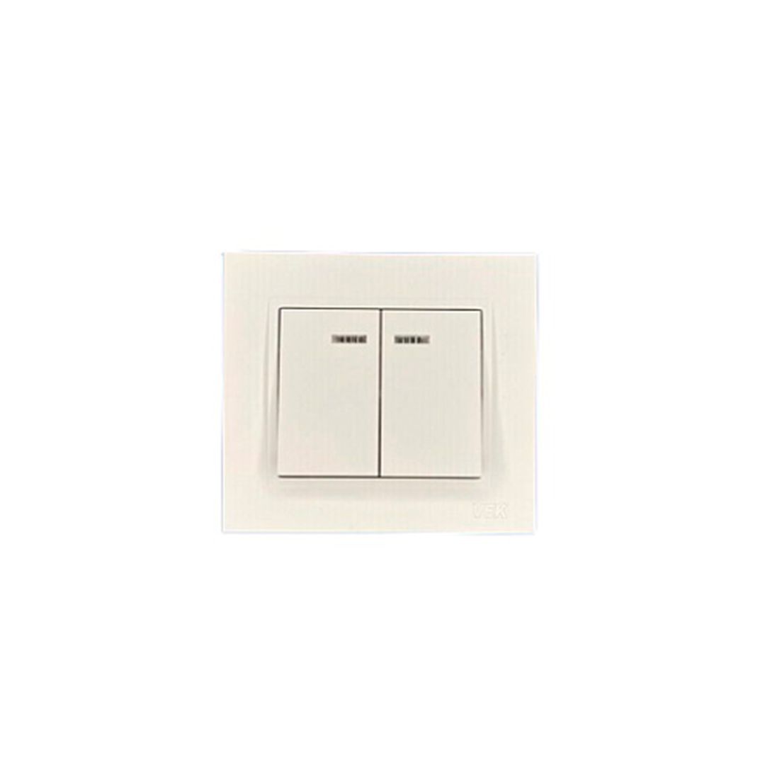 Выключатель двухклавишный с подсветкой VEK Electric Mango Series 250В, 70гр, одномест,рамка / Сетевые фильтры