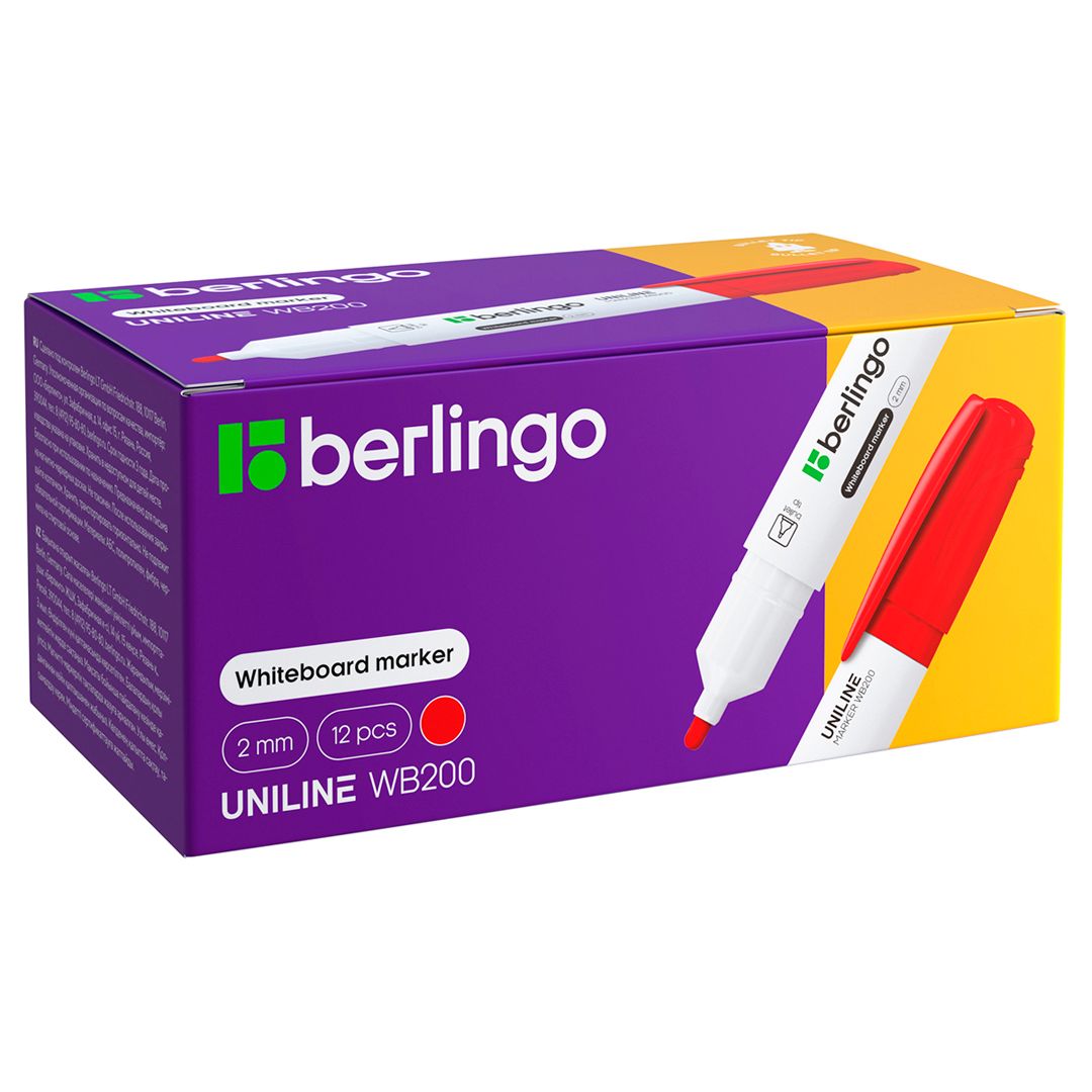 Маркер для доски Berlingo, круглый наконечник, 2 мм, красный, цена за штуку / Маркеры для досок №3