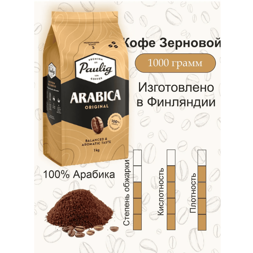 Кофе в зернах Paulig "Arabica", средней обжарки, 1000 гр / Кофе зерновой №2