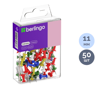 Күштік батырмалар Berlingo, пластик, ассорти, 50 дана/қапт / Тығын тақтаға арналған батырмалар, түйреуіштер
