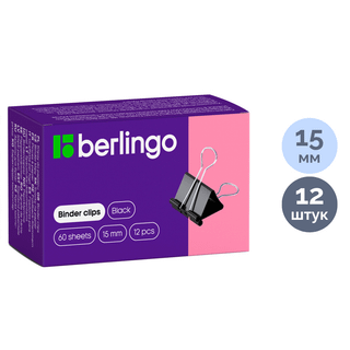 Қағаз қысқыштар Berlingo, 15 мм, 12 дана, қара / Қағаз қысқыштар