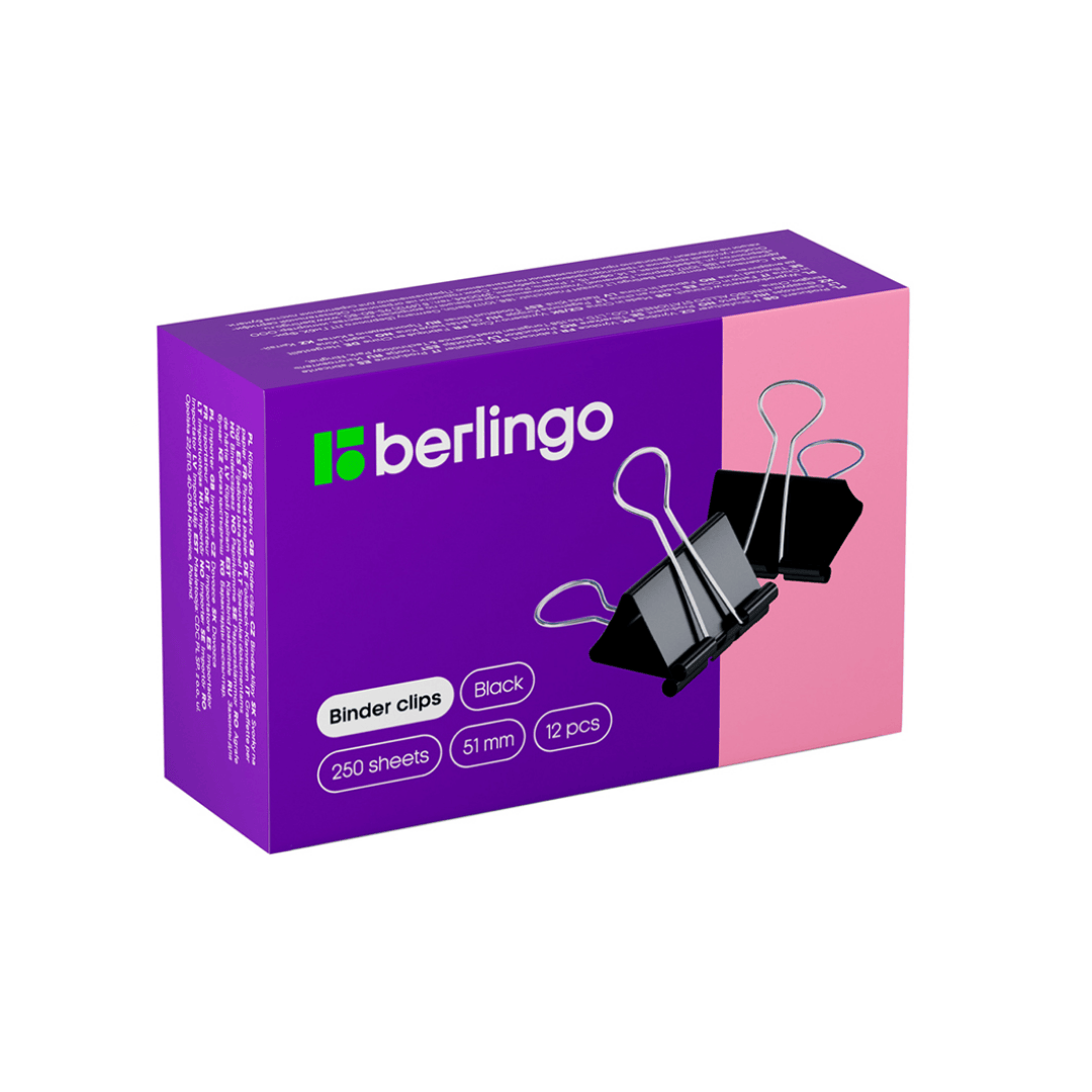 Зажимы для бумаг Berlingo, 51 мм, 12 шт., черные / Зажимы для бумаг