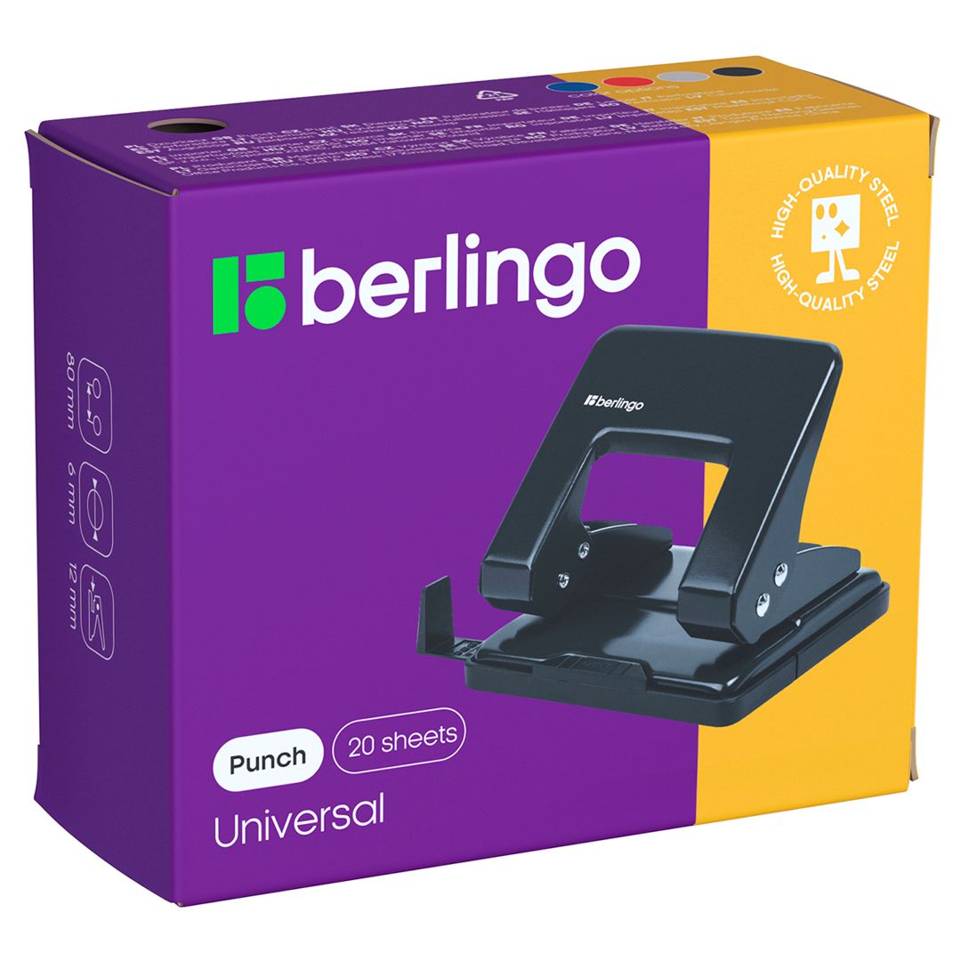 Тескіш Berlingo "Universal", 20 параққа дейін, металды, қара / 20 параққа дейінгі тескіштер №2