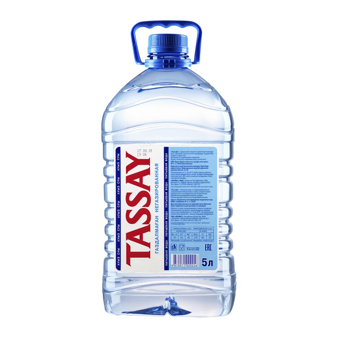 Вода негазированная питьевая "Tassay", 5 л, пластиковая бутылка