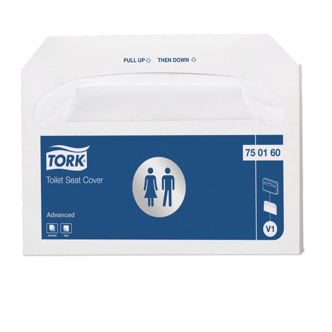 Покрытия на унитаз Tork "Advanced. V1", сложение 1/2, 36*42,5 см, 250 шт/упак, белые / Покрытия на унитаз
