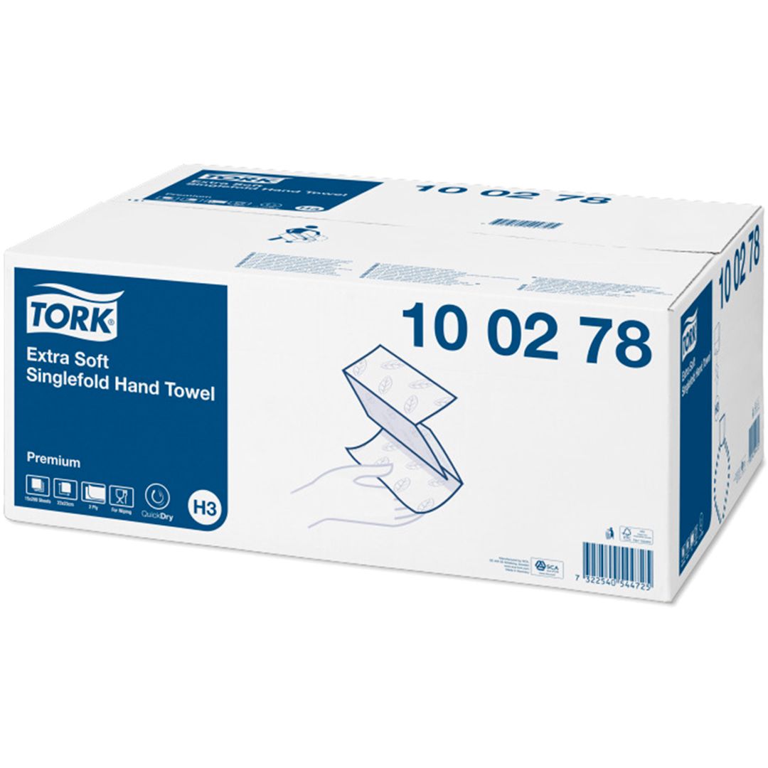 Полотенца бумажные Tork Premium, 200 шт, 2-х слойные, 23*23 см, ZZ-сложение, белые