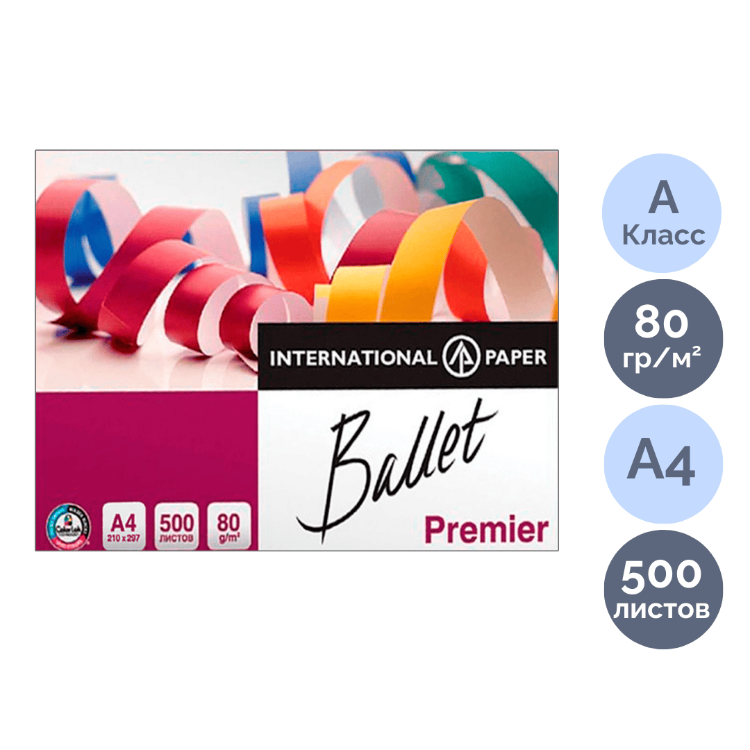 Бумага Ballet Premier, А4, 80 гр/м2, 500 листов в пачке / Бумага офисная А4