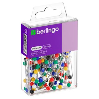 Булавки Berlingo, 28 мм, в пластиковой коробке, 250 шт./уп / Кнопки, булавки для пробковых досок