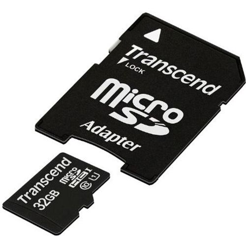 Карта памяти 32 Gb, Transcend, micro SDHC, UHS-1 10 класс скорости, с адаптером / Карты памяти