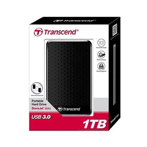 Қатқыл диск 1 TB, Transcend ''StoreJet 25A3'', USB 3.0, HDD, қара