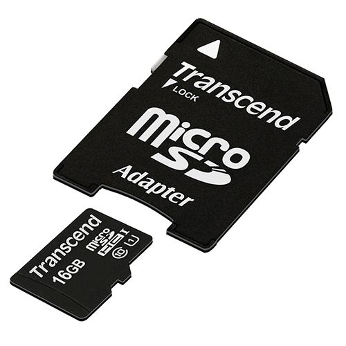 Карта памяти 16 Gb, Transcend, micro SDHC, UHS-1 10 класс скорости, с адаптером / Карты памяти