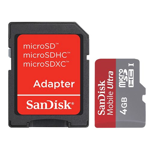 Карта памяти 4 Gb, SanDisk с системой Android, micro SDHC, 6 класс скорости, с адаптером / Карты памяти
