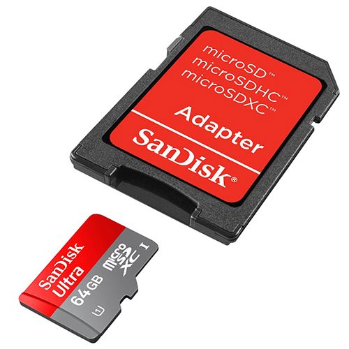 SanDisk SDSDQUA-064G-U46A, microSDHC 64GB class10 Ultra Android bi-coloured Card + SD Adapter.