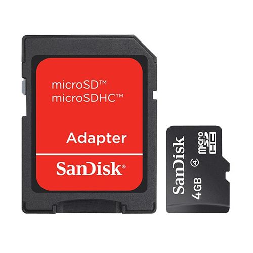 Карта памяти 4 Gb, SanDisk, micro SDHC, 4 класс скорости, с адаптером / Карты памяти