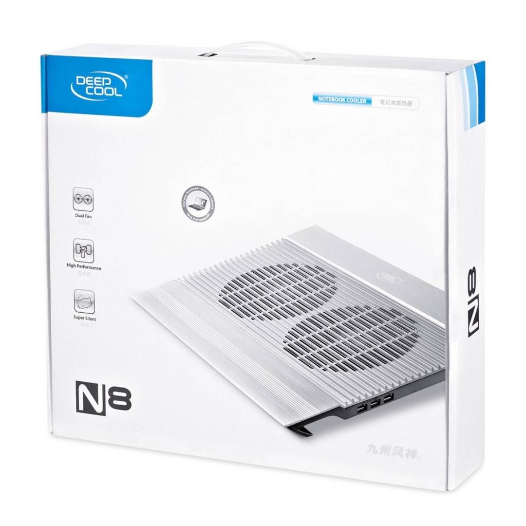 Подставка для ноутбука DeepCool "N8", USB хаб + 4 USB порта, 17", серебристая / Подставки для ноутбуков №3 oe.kz Подставка для ноутбука DeepCool "N8", USB хаб + 4 USB порта, 17", серебристая / Подставки для ноутбуков №3