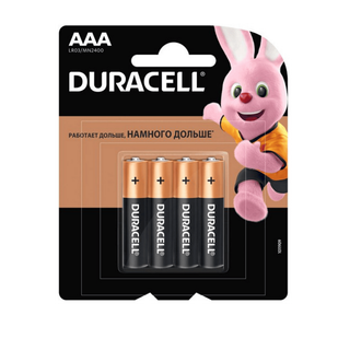 Батарейки Duracell мизинчиковые AAA LR03/MN2400,1.5 V, 4 шт./уп., цена за упаковку / Батарейки
