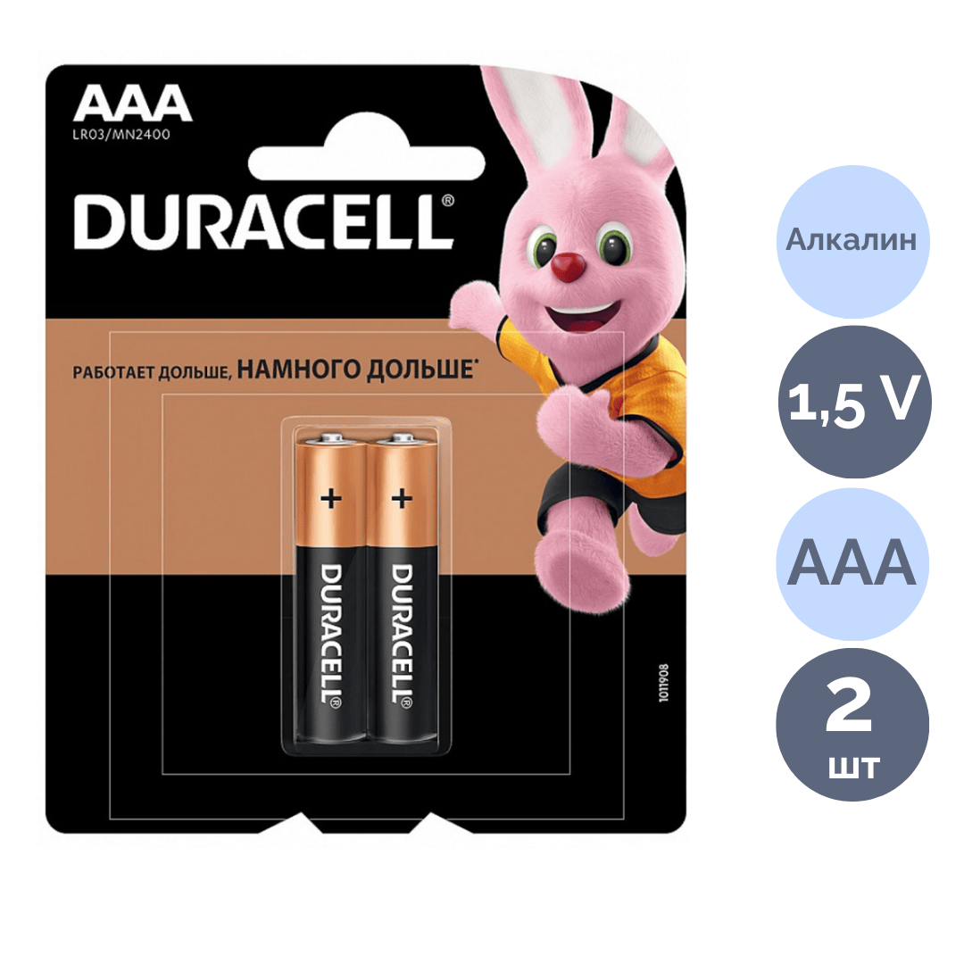 Батарейки Duracell мизинчиковые AAA LR03/MN2400, 1.5 V, 2 шт./уп., цена за упаковку / Батарейки №3