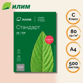 Илим Стандарт қағазы, А4, 80 гр/м2, марка С, бумада 500 парақ / А4 кеңсе қағаздары