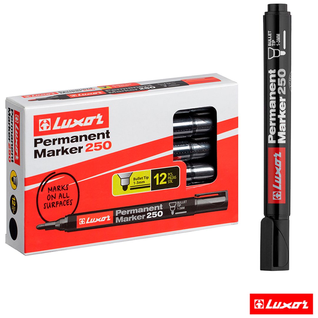 Перманентті маркер Luxor "Permanent Marker 250", ұшы оқ тәріздес, 1-3 мм, қара, баға бір дана үшін