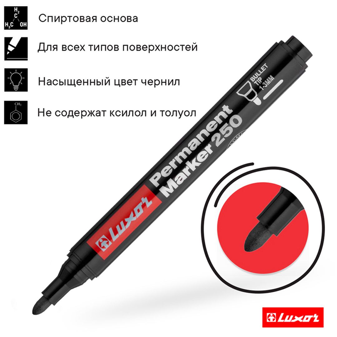 Перманентті маркер Luxor "Permanent Marker 250", ұшы оқ тәріздес, 1-3 мм, қара, баға бір дана үшін