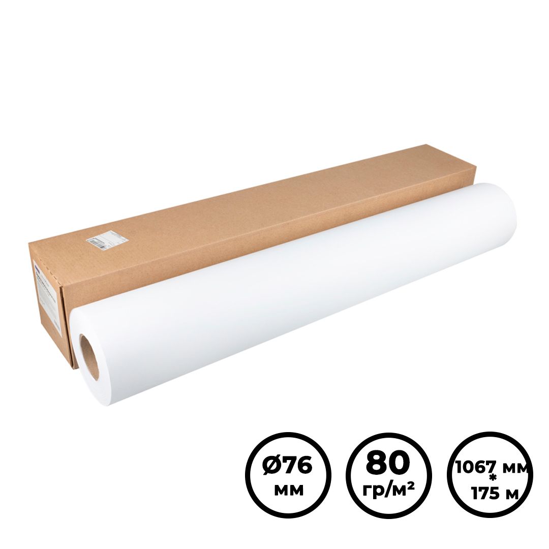Бумага для плоттера OfficeSpace, 1067 мм*175 м, 80 гр/м2, втулка - 76 мм / Бумага для плоттеров