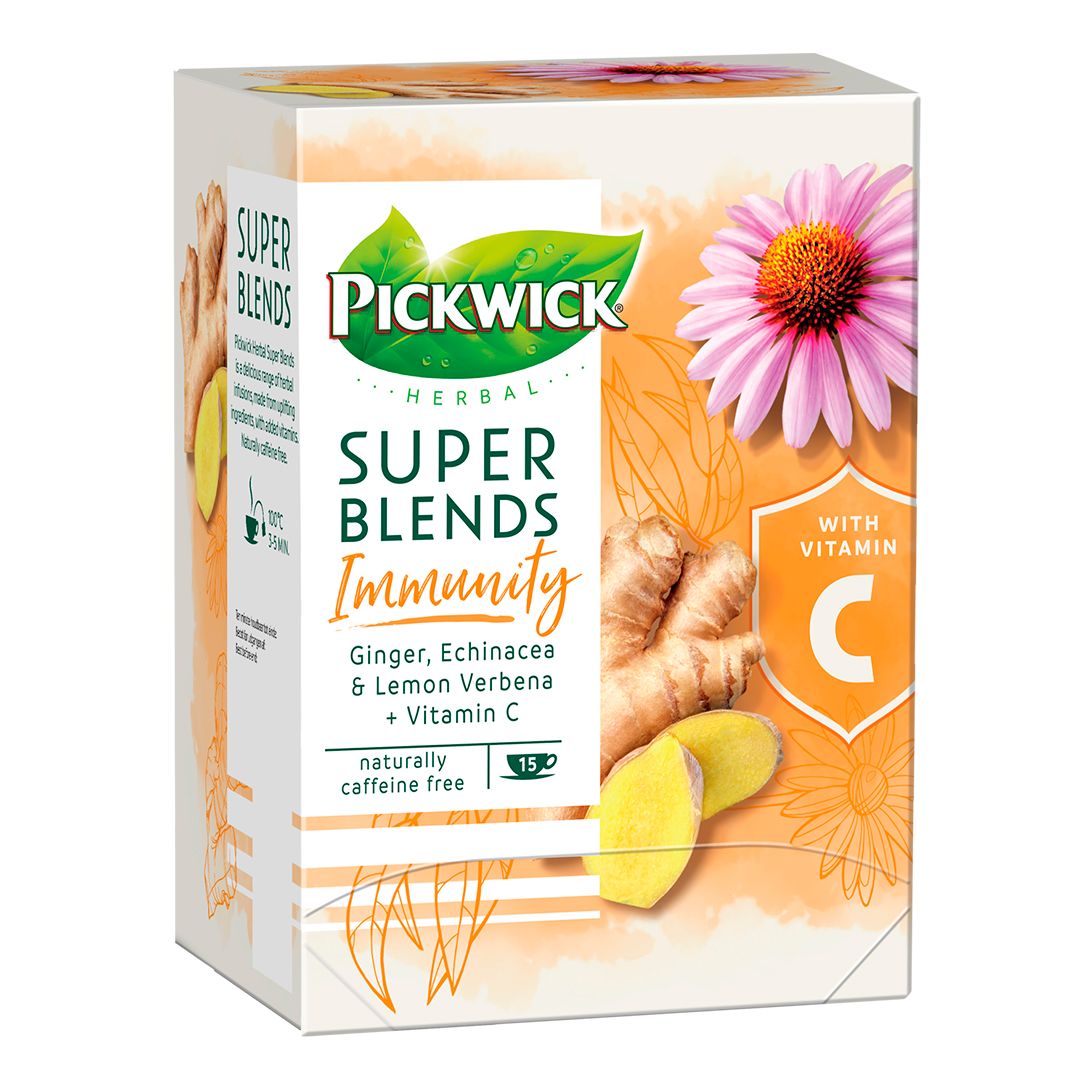 Чай Pickwick Super Blend Immunity, травяной чай, c Витамином С, 15 пакетиков / Чай пакетированный