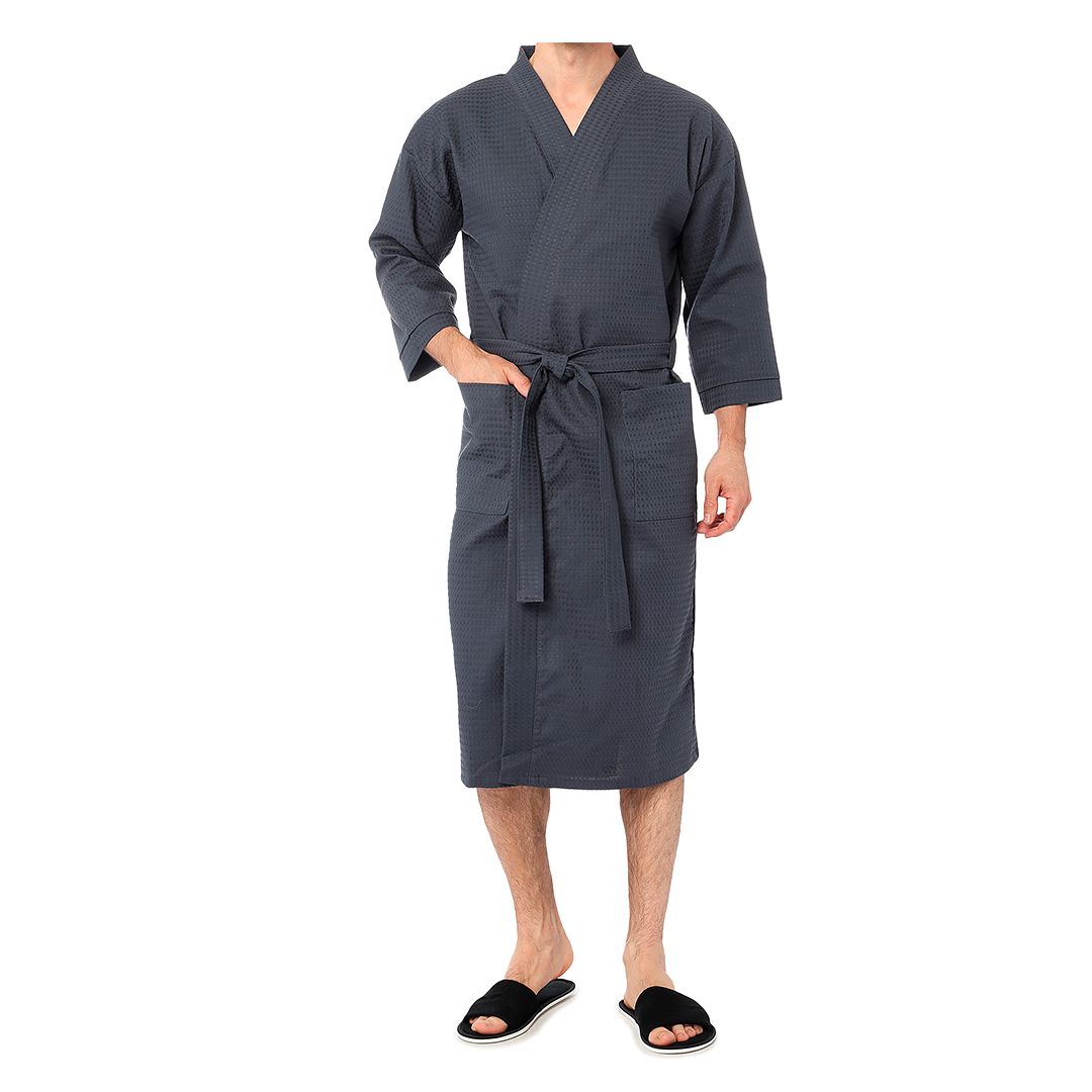Халат из вафельной ткани, 3XL/4XL, черный / Халаты