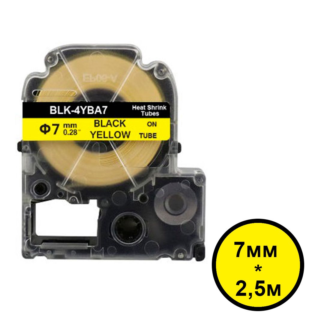 Трубка термоусадка Epson BLK-4YBA7/BU7Y для LabelWorks LW-300, LW-400 , 7мм*2,5м / Ленты для печати наклеек