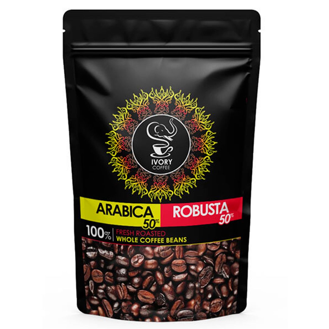 Кофе дәндері Ivory Coffee, Arabica-Robusta 50\50, орташа қуырылған, 500 гр