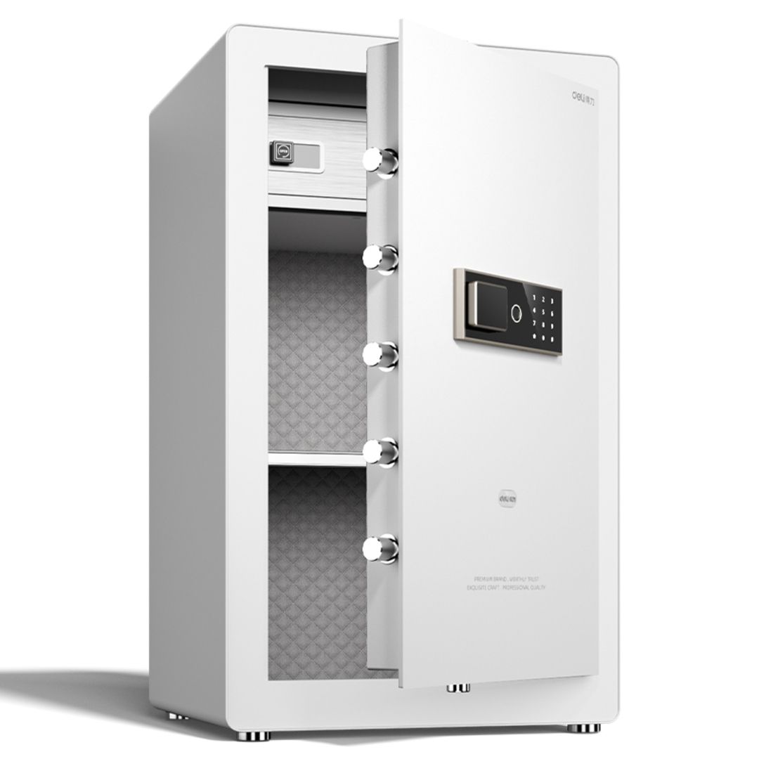 Сейф Deli "AE803", биометрический + электронный код + ключ, 800*480*420 мм, 44 кг, белый / Сейфы