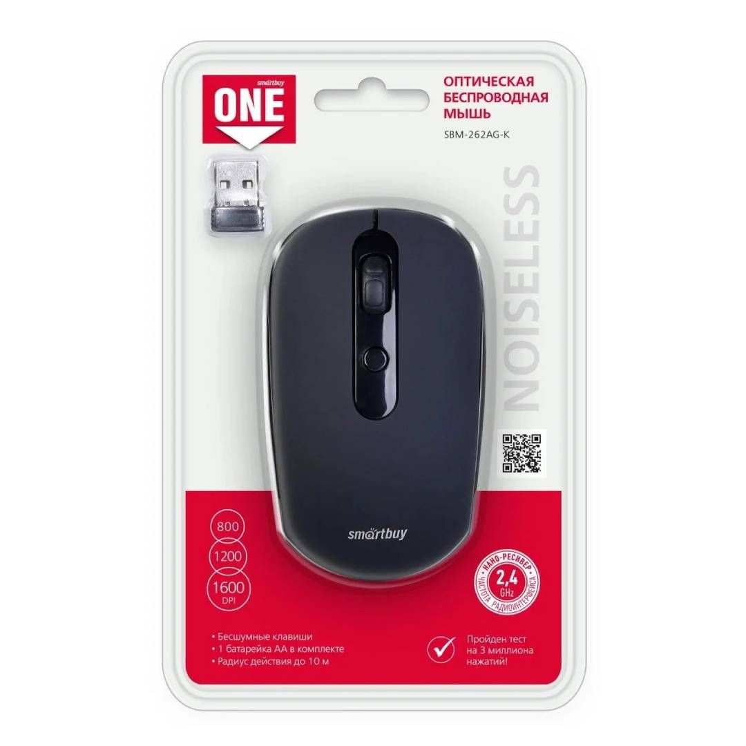 Оптикалық сымсыз тінтуір Smartbuy ONE 262AG-K, 4 батырма, 1600 dpi, USB, қара / Сымсыз тінтуірлер №5