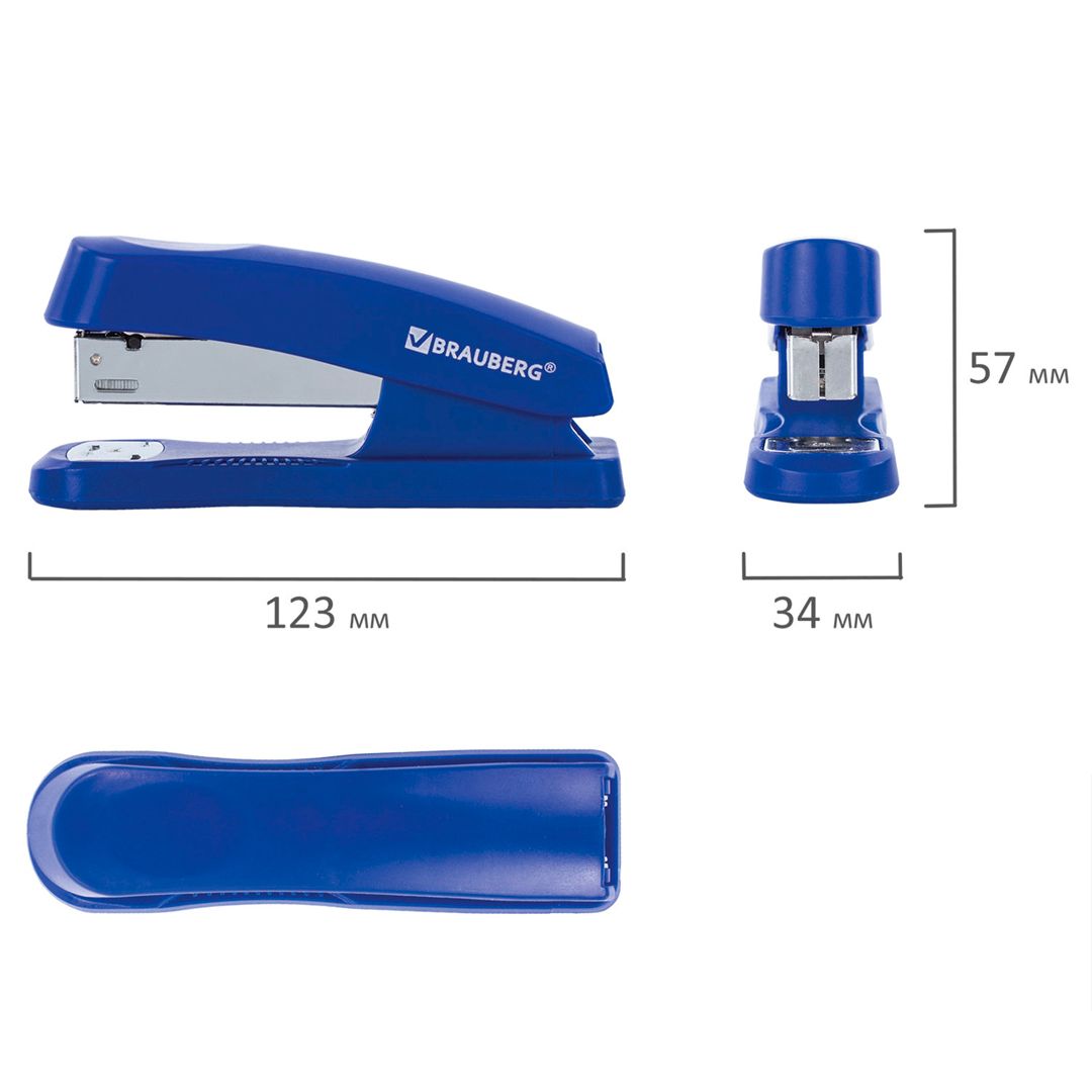 Степлер сшивает до 30 листов, Brauberg "Standard+", №24/6, 26/6, пластиковый, синий / Степлеры №2