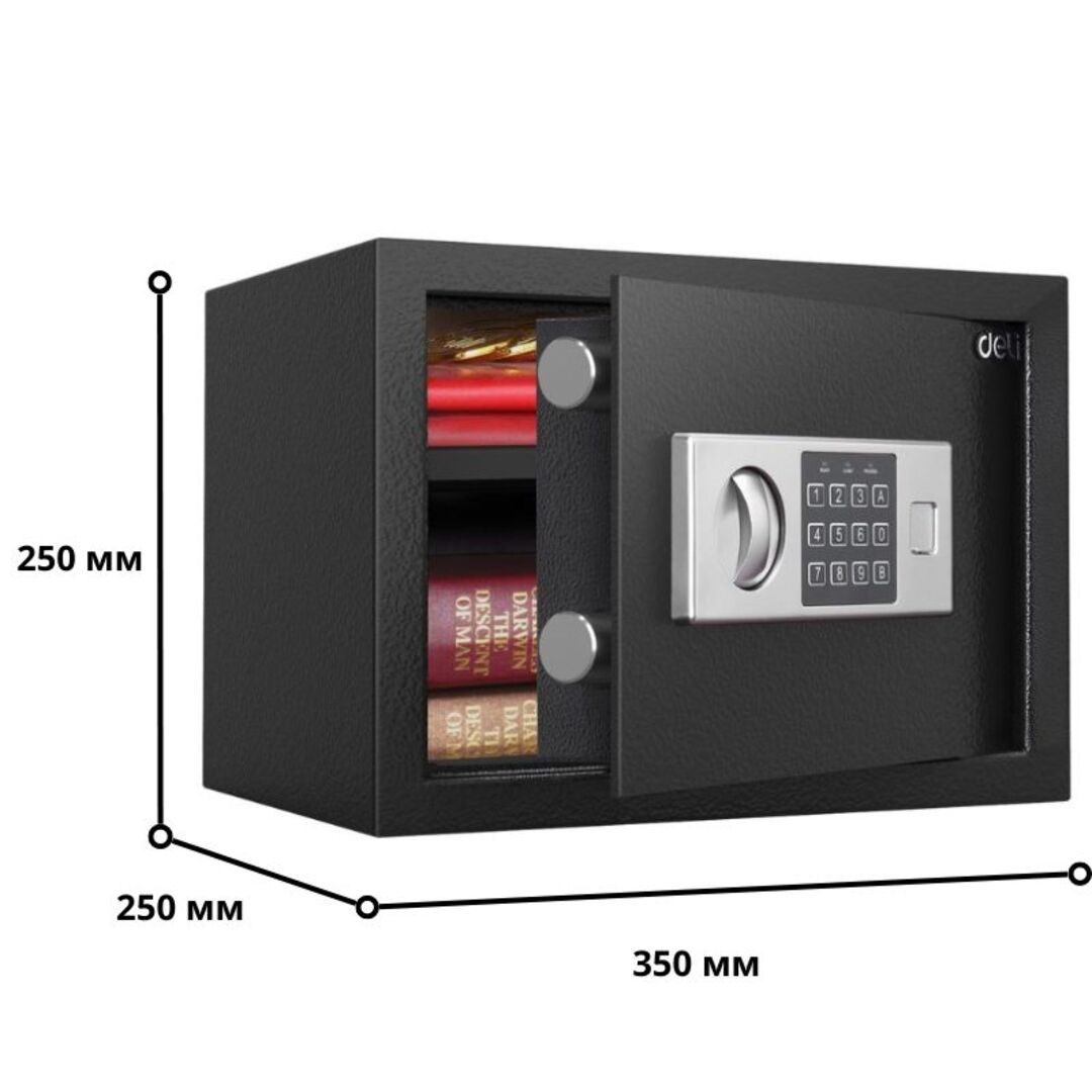 Сейф Deli "ET521", электронды код + кілт, 250*350*250 мм, 6,7 кг, қара