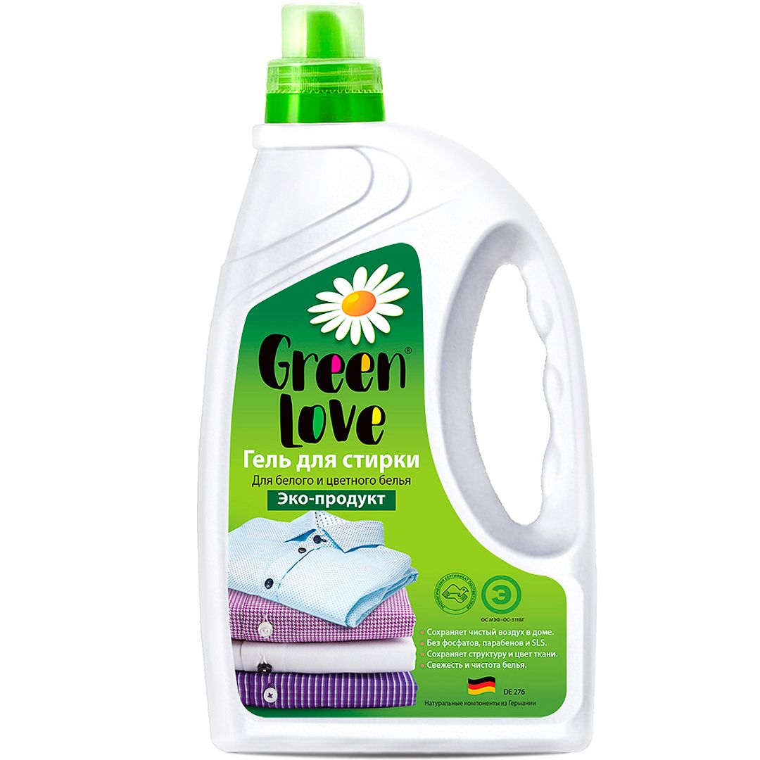 Гель для стирки GreenLove, концентрат для цветного, 1350 мл / Стиральные порошки