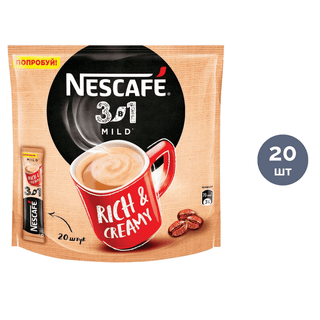 Кофе растворимый Nescafe "3 в 1" Мягкий, 20 пакетиков / Кофе порционный oe.kz Кофе растворимый Nescafe "3 в 1" Мягкий, 20 пакетиков / Кофе порционный