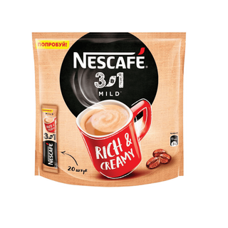 Ерігіш кофе Nescafe "3-еуі 1" Жұмсақ, 20 қалташа / Порциялы кофе