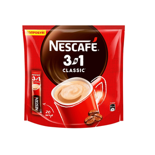 Ерігіш кофе Nescafe "3 -еуі 1" Классика, 20 қалташа  / Порциялы кофе